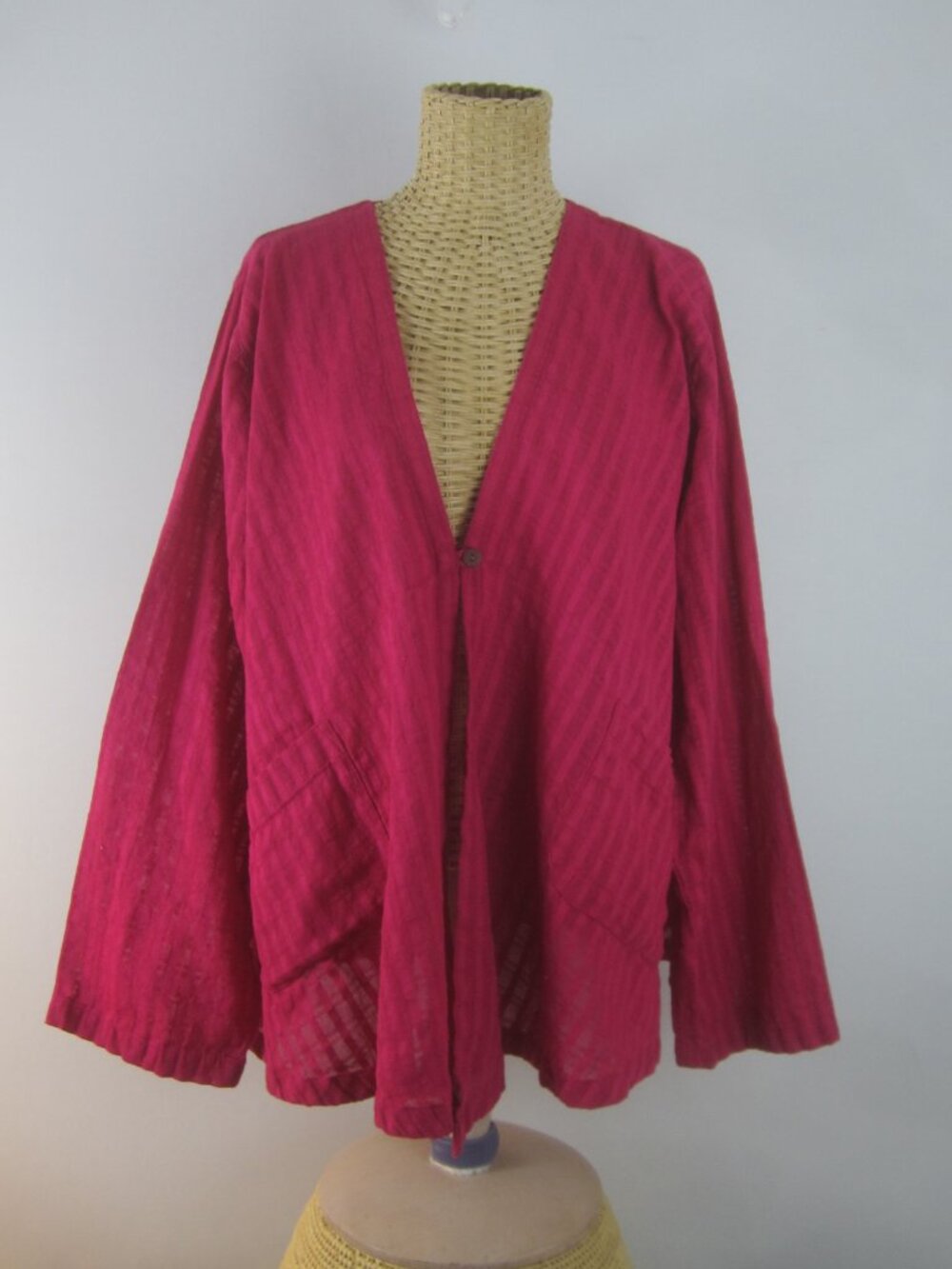 New Vtg Yasuko Kurisaka Women One Size Hot Pink 3/4 Sleeve Jacket Cardigan Boho